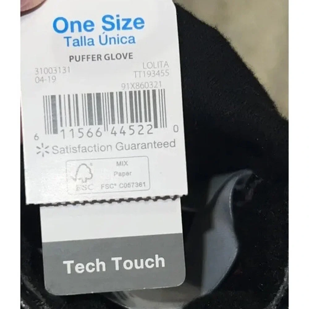New Time &‎ Tru Tech Touch Fleece Lined One Size Women Puffer Gloves Black Pink